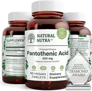 Frasco Natural Nutra ácido pantoténico 500 mg B5 180 tabletas