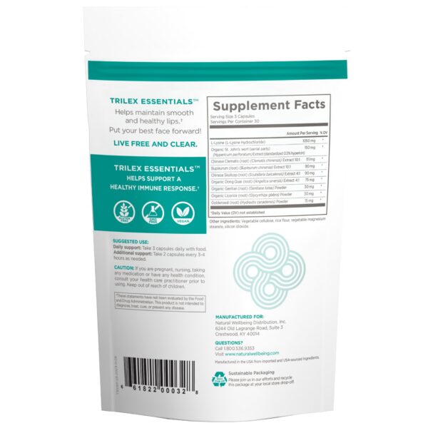 Frasco Natural Wellbeing Trilex 90 cápsulas para labios saludables y lisina