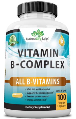 Frasco NaturaLife Labs complejo vitamina B con vitamina C 100 cápsulas veganas