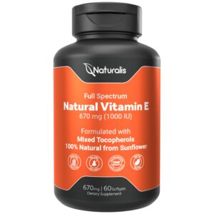 Frasco Naturalis Vitamina E 1000 UI de girasol 60 cápsulas