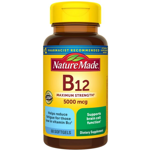 Frasco Nature Made Vitamina B12 Fuerza Máxima 5000 mcg 60 cápsulas blandas
