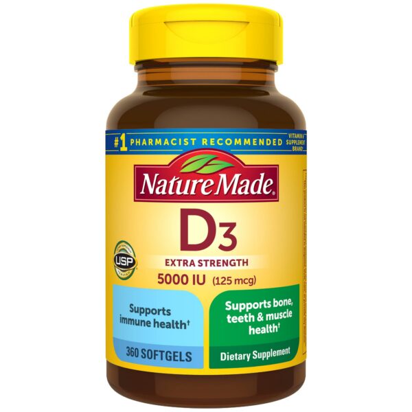 Frasco de Nature Made Vitamina D3 5000 IU 360 cápsulas blandas