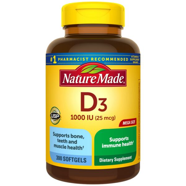Frasco Nature Made vitamina d3 cápsulas blandas 300 unidades
