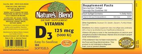 Frasco Nature's Blend vitamina d3 para salud ósea