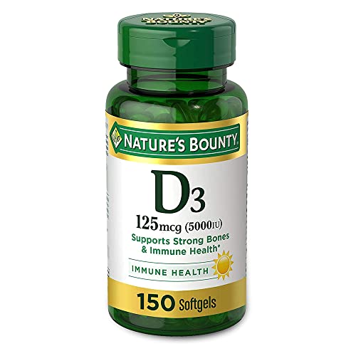 Frasco Nature's Bounty Vitamina D3 máxima fuerza 5000 UI 150 cápsulas