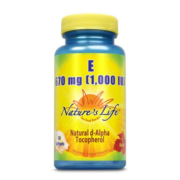 Frasco Nature's Life Vitamina E 1000 UI 50 cápsulas