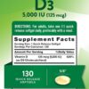 Frasco Nature's Truth vitamina D3 5000 UI 130 softgels