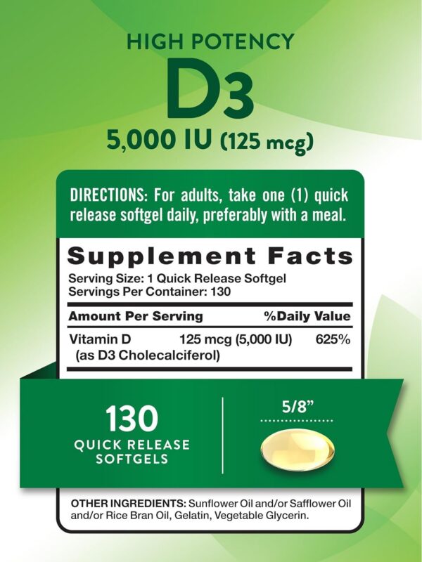 Frasco Nature's Truth vitamina D3 5000 UI 130 softgels