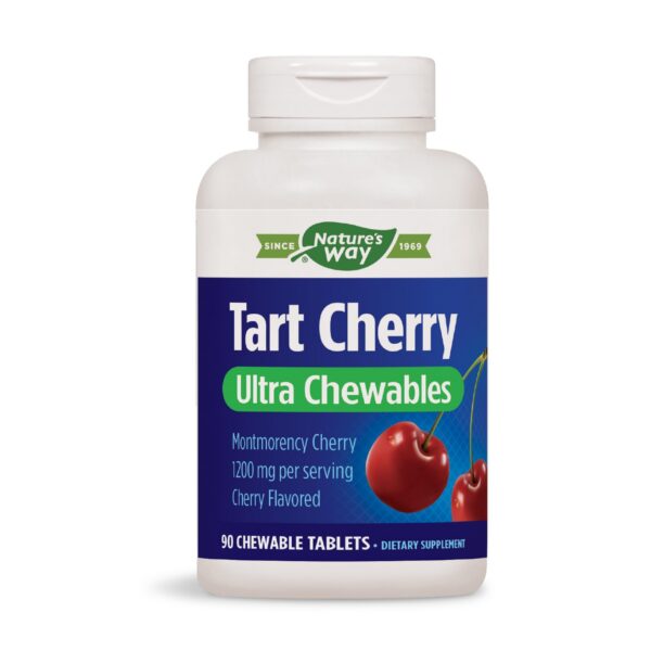Frasco de Nature's Way Tart Cherry Ultra masticables sabor cereza