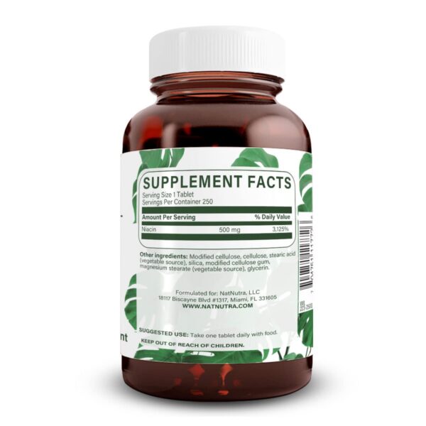 Frasco niacina 500 mg Natural Nutra liberación lenta, suplemento vegano