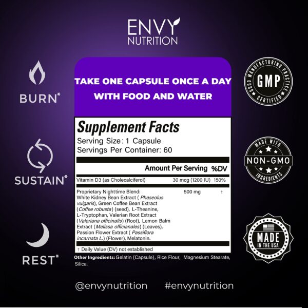 Frasco de suplemento nocturno con cápsulas