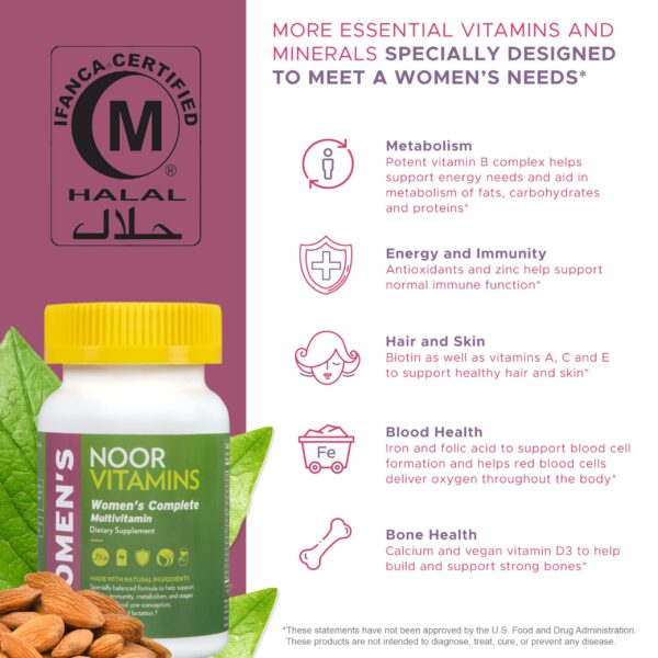 Frasco Noor Vitamins con multivitamínico vegano para mujeres
