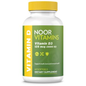 Frasco Noor Vitamins vitamina d3 halal 5000 ui 60 cápsulas