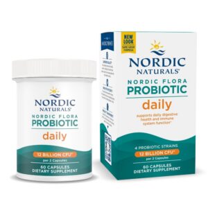 Frasco Nordic Naturals Nordic Flora probiótico 60 cápsulas