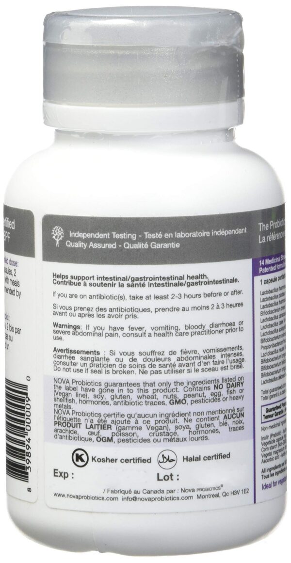 Frasco Nova Probiotics cápsulas vegetarianas resistencia diaria