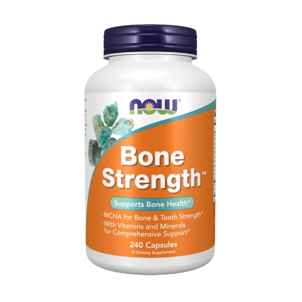 Frasco de NOW Foods Bone Strength con MCHA