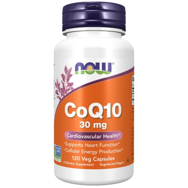 Frasco de NOW Foods CoQ10 30 mg cápsulas vegetales