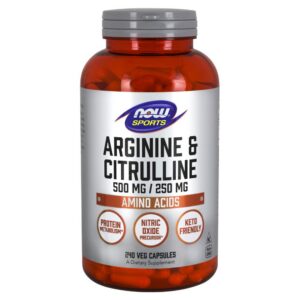 NOW Sports Arginina Citrulina cápsulas vegetales frasco