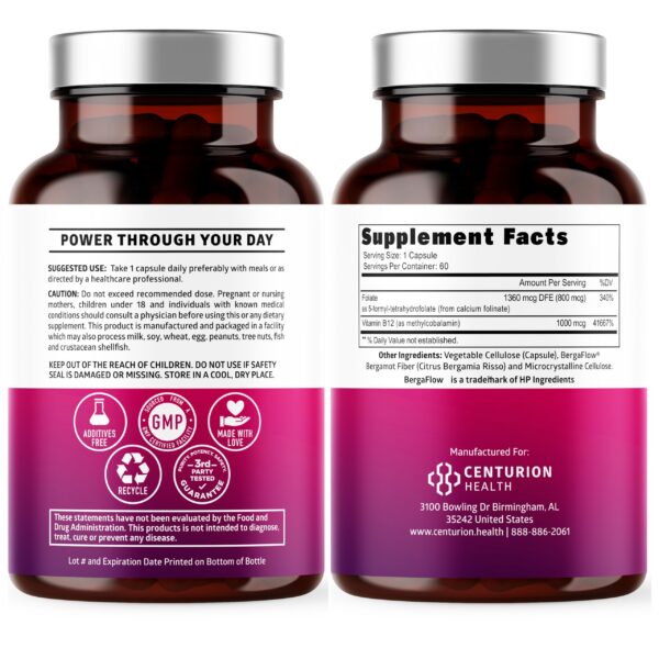 Frasco de Number One Nutrition con etiqueta B12 Folato