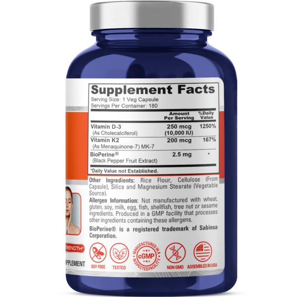 Frasco NusaPure cápsulas vegetales vitamina K2 D3 alta absorción