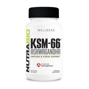 Frasco NutraBio Ashwagandha KSM-66 600mg 90 cápsulas vegetales