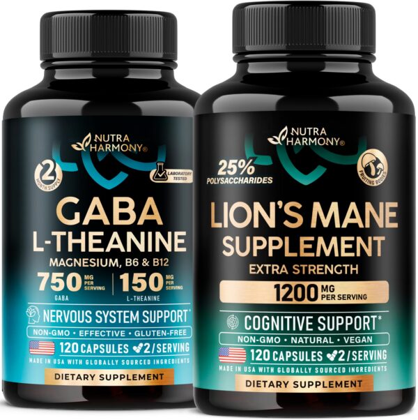 Frasco Nutraharmony cápsulas GABA y Melena de León