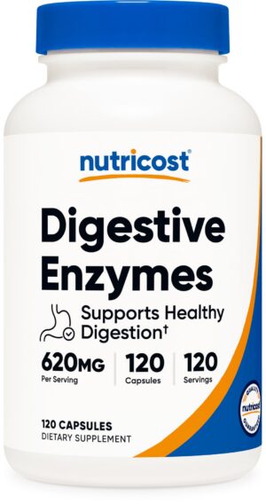 Frasco Nutricost de enzimas digestivas 620mg 120 cápsulas