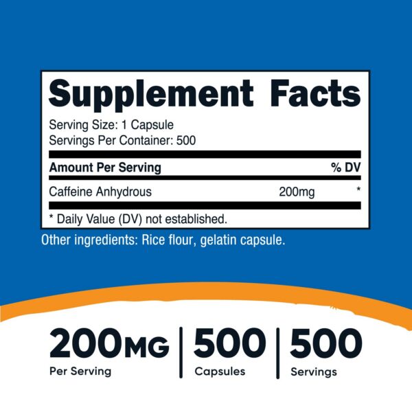 Frasco Nutricost pastillas cafeína sin azúcar ni gluten