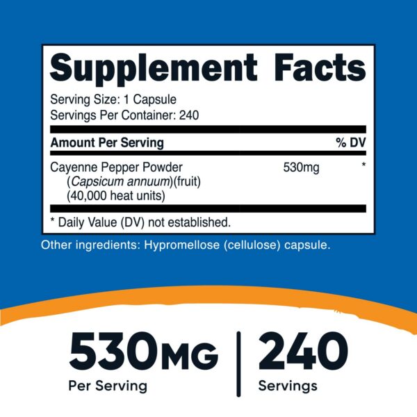 Frasco Nutricost pimienta cayena suplemento 530mg 240 cápsulas