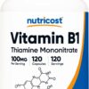 Frasco Nutricost vitamina B1 100 mg 120 cápsulas libre gluten