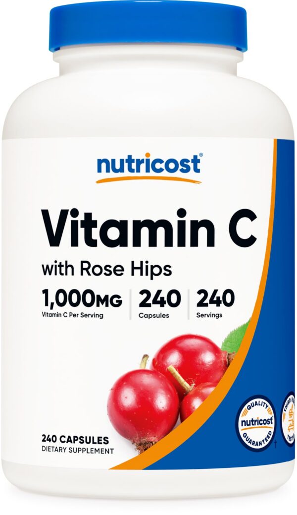 Frasco Nutricost vitamina c con escaramujo 240 cápsulas