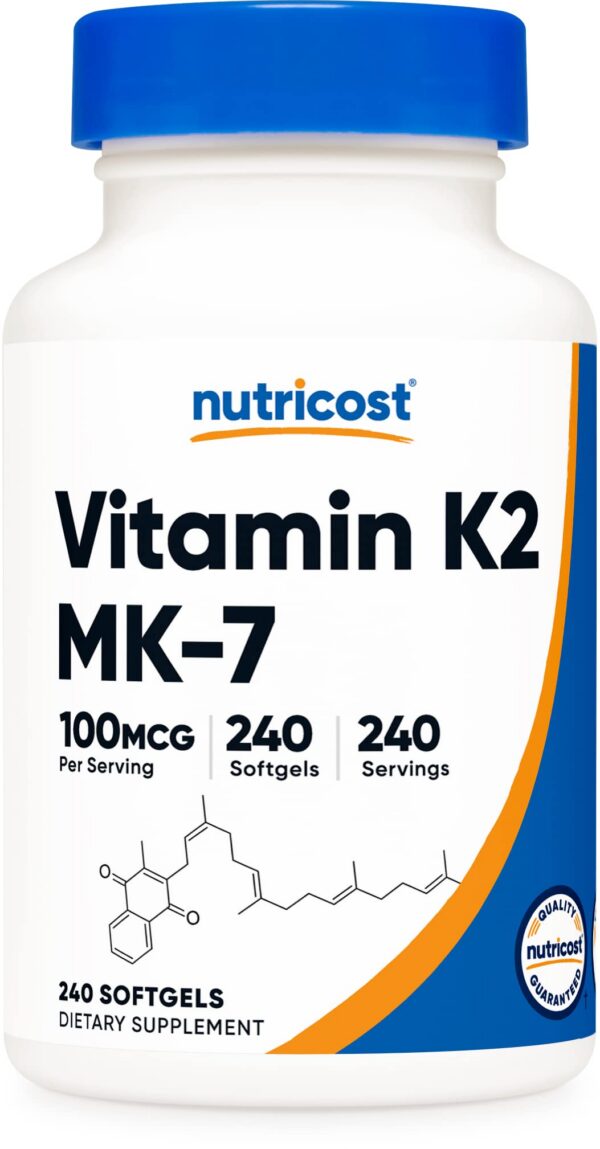 Frasco Nutricost vitamina K2 MK7 240 cápsulas blandas