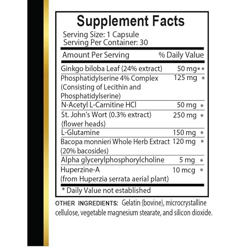 Etiqueta Brain Memory Support suplemento para memoria y concentración