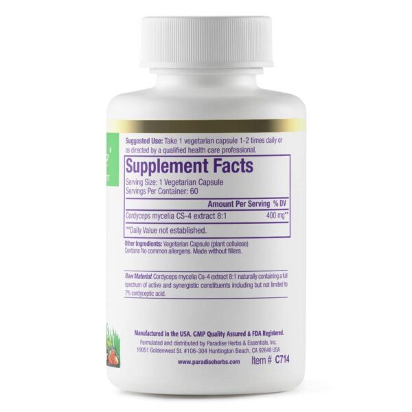 Frasco Paradise Herbs Cordyceps CS-4 suplemento ultra puro