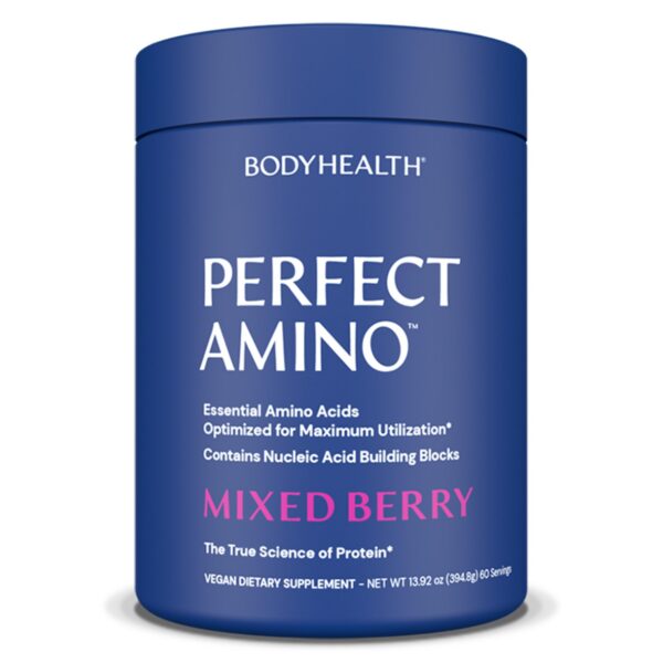 Frasco BodyHealth PerfectAmino Powder con etiqueta