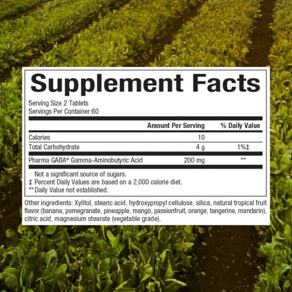 Frasco de Pharma GABA masticable sabor frutas tropicales