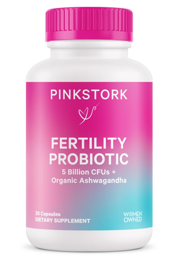 Frasco Pink Stork probióticos para fertilidad mujer