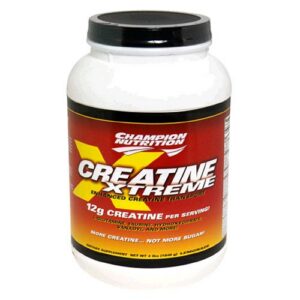 Frasco de plástico con etiqueta de Champion Nutrition Creatine Xtreme