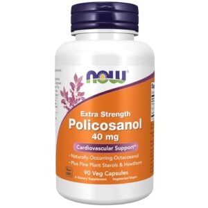 Frasco de Policosanol 40mg NOW Foods 90 cápsulas veganas