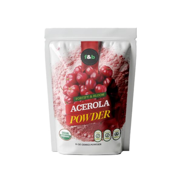 Frasco de polvo Acerola Orgánico con etiqueta