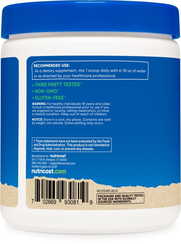 Frasco con polvo de chlorella orgánico Nutricost certificado