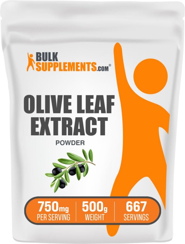 Frasco polvo extracto hoja de olivo BulkSupplements 500g