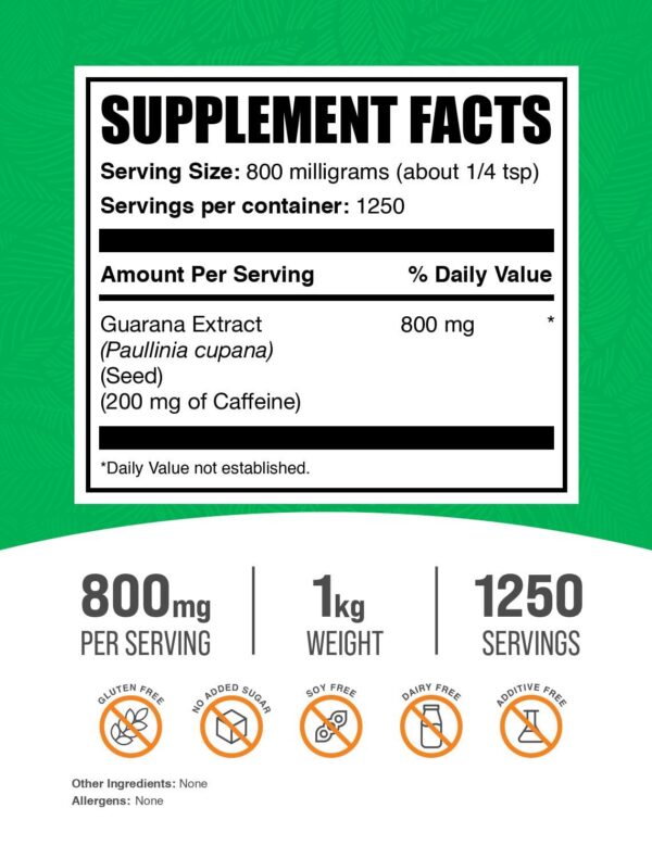 Version 1.0.0 Frasco polvo guaraná BulkSupplements 35.3 onzas