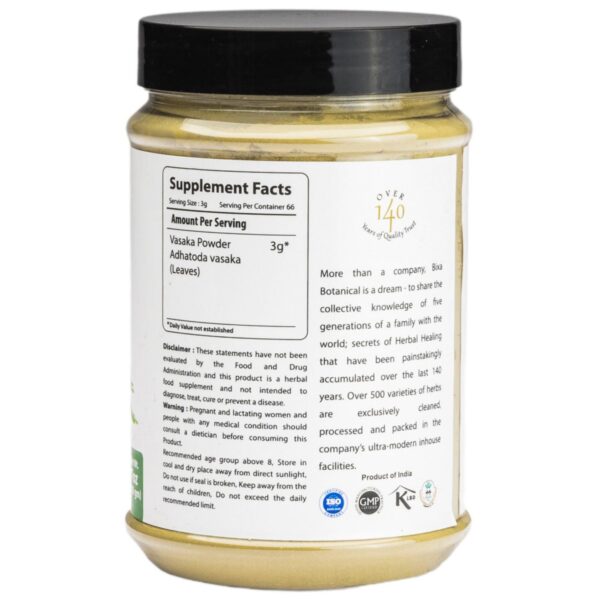 Frasco de polvo de hoja de Vasaka bixa BOTANICAL