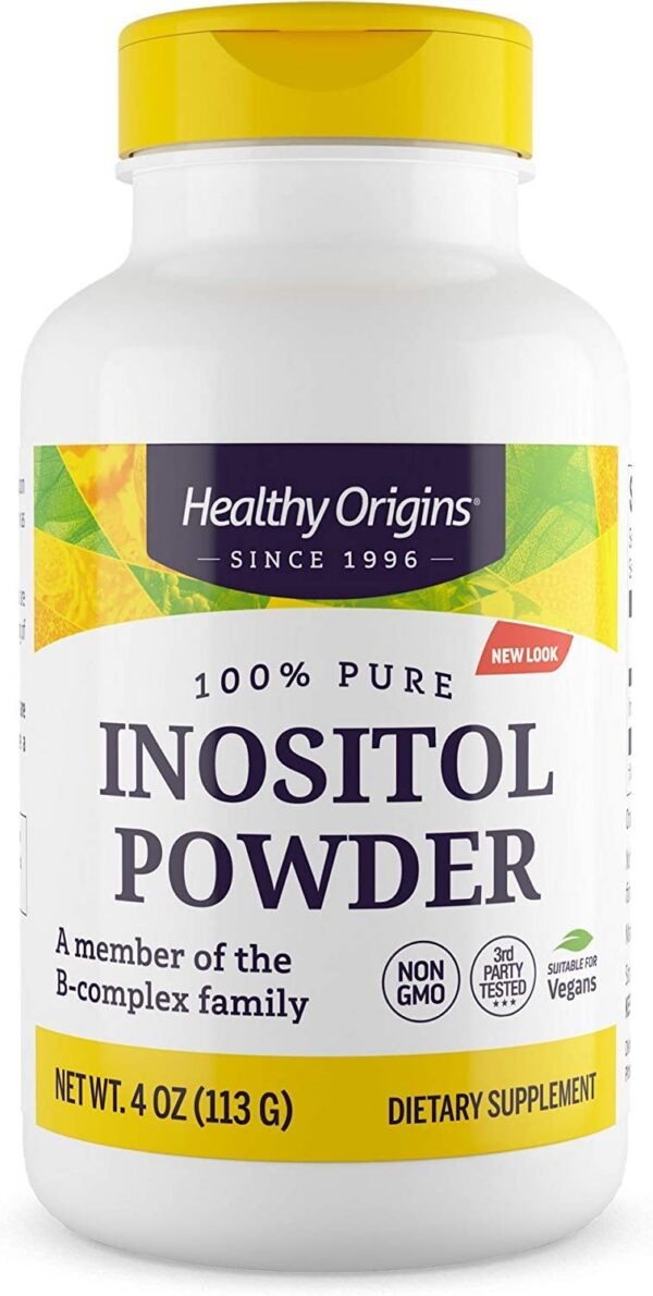 Frasco de polvo de inositol Healthy Origins para salud general