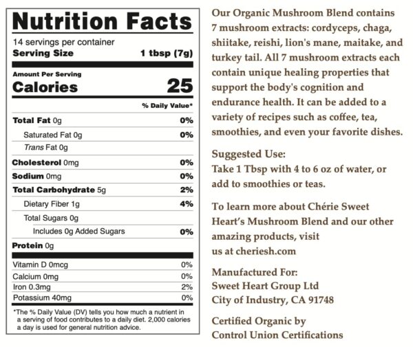 Frasco polvo mezcla hongos Cherie Sweet Heart vista lateral