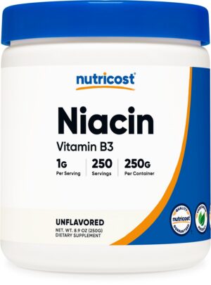 Frasco de polvo de Niacina 250g Nutricost