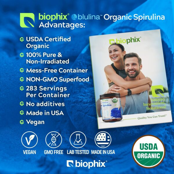 Frasco polvo orgánico espirulina azul Biophix 10 onzas