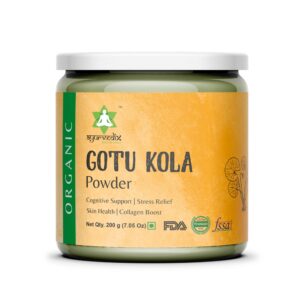 Frasco resellable de polvo orgánico Gotu Kola Ayurvedix 200g