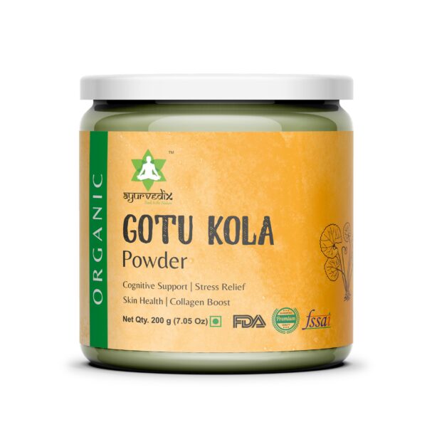 Frasco resellable de polvo orgánico Gotu Kola Ayurvedix 200g